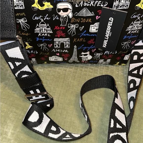 Karl Lagerfeld Handbags - Karl Lagerfeld Black Multicolor Paris Sketch Satchel with Logo Strap